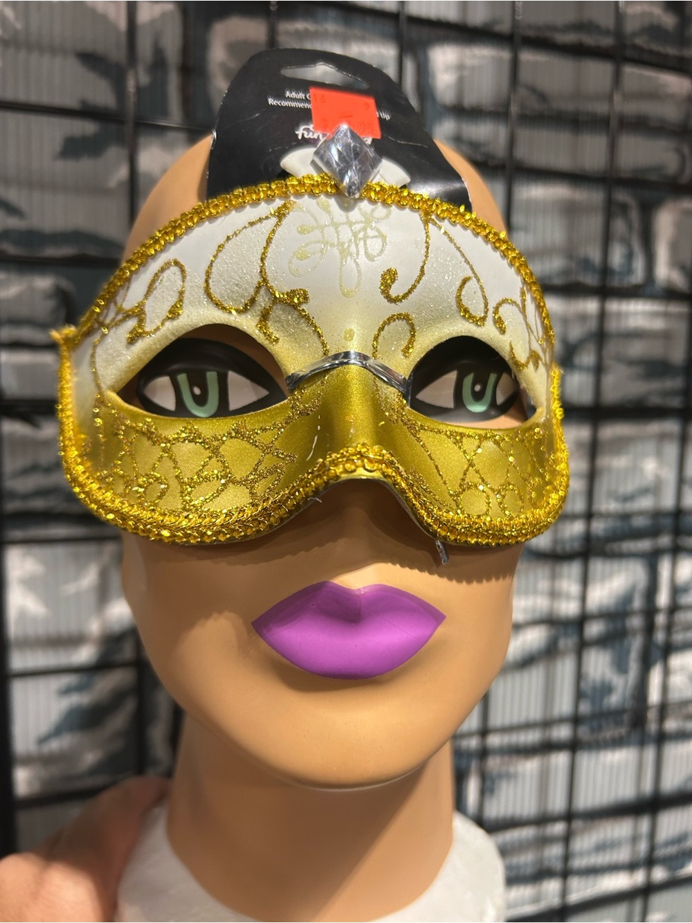 Gold and White Decorative Masquerade Eye Mask - Women Makeup Accessory